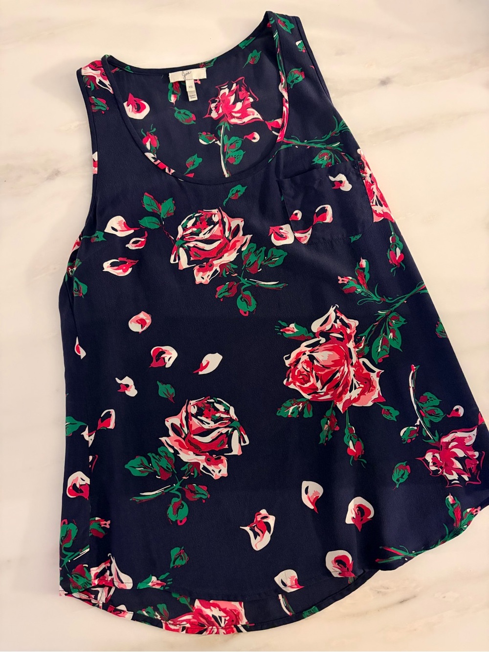 Joie Navy Floral Sleeveless Silk Tank Top - Rose Print